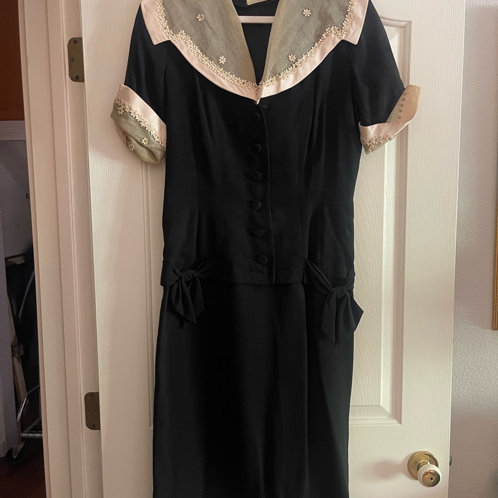 Chic Black Midi Dress with Cream Details
